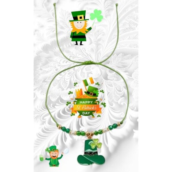 St Patricks Day Knotted String Beaded Bracelet Leprechaun Hat Shamrock C… - Picture 2 of 12